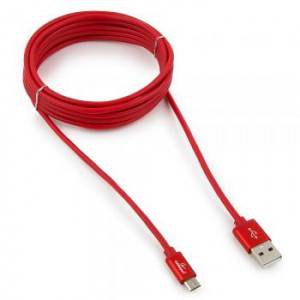 Кабель USB 2.0 Cablexpert CC-S-mUSB01R-3M, AM/microB, серия Silver, длина 3м, красный, блистер