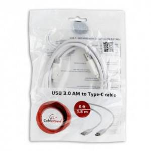 Кабель USB Cablexpert CCP-USB3-AMCM-6-W, USB3.0 AM/USB Type-C, 1.8м, белый, пакет