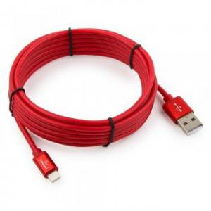 Кабель Cablexpert для Apple CC-S-APUSB01R-3M, AM/Lightning, серия Silver, длина 3м, красный, блистер