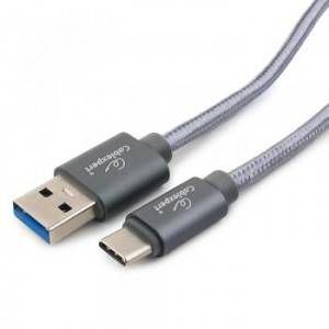 Кабель USB 3.0 Cablexpert CC-P-USBC03Gy-1.8M, AM/Type-C, серия Platinum, длина 1.8м, титан, нейлоновая оплетка, блистер