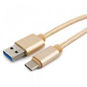 Кабель USB 3.0 Cablexpert CC-P-USBC03Gd-1M, AM/Type-C, серия Platinum, длина 1м, золотой, нейлоновая оплетка, блистер
