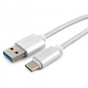 Кабель USB 3.0 Cablexpert CC-P-USBC03S-1M, AM/Type-C, серия Platinum, длина 1м, серебро, нейлоновая оплетка, блистер