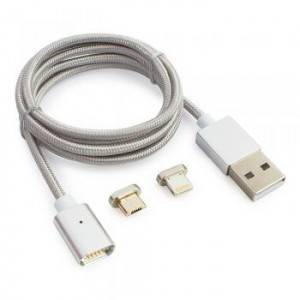 Кабель магнитный USB 2.0 Cablexpert CC-USB2-AMLM3-1M, AM/microBM 5P - iPhone lightning, комбо кабель, 1м, алюминиевые разъемы, коробка