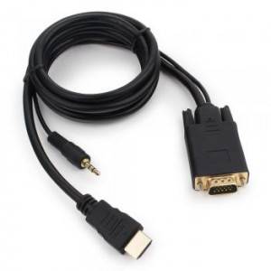 Кабель HDMI-VGA Cablexpert A-HDMI-VGA-03-6, 19M/15M + 3.5Jack, 1.8м, черный, позол.разъемы, пакет