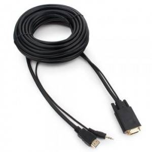 Кабель HDMI-VGA Cablexpert A-HDMI-VGA-03-10, 19M/15M + 3.5Jack, 3м, черный, позол.разъемы, пакет