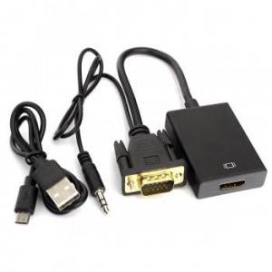 Переходник VGA (M) -> HDMI (F) Cablexpert A-VGA-HDMI-01, 19M/15F, длина 15см, аудиовыход Jack 3,5 (M), питание от USB