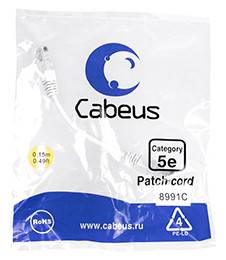 Патч-корд Cabeus PC-UTP-RJ45-Cat.5e-0.15m-WH