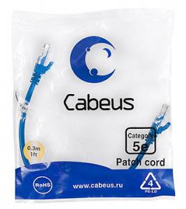 Патч-корд Cabeus PC-UTP-RJ45-Cat.5e-0.3m-BL