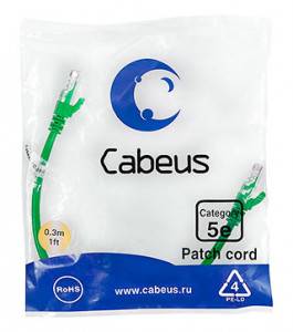 Патч-корд Cabeus PC-UTP-RJ45-Cat.5e-0.3m-GN-LSZH