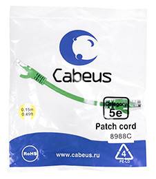Патч-корд Cabeus PC-UTP-RJ45-Cat.5e-0.15m-GN-LSZH