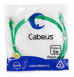 Патч-корд Cabeus PC-UTP-RJ45-Cat.5e-1.5m-GN-LSZH