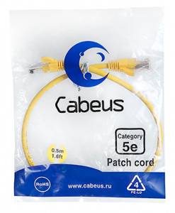 Патч-корд Cabeus PC-UTP-RJ45-Cat.5e-0.5m-YL-LSZH