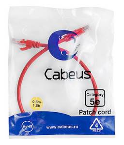 Патч-корд Cabeus PC-UTP-RJ45-Cat.5e-0.5m-RD-LSZH