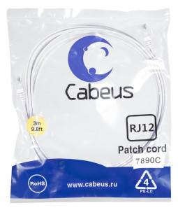 Патч-корд телефонный Cabeus PC-TEL-RJ12-3m