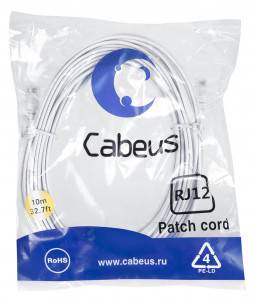 Патч-корд телефонный Cabeus PC-TEL-RJ12-10m