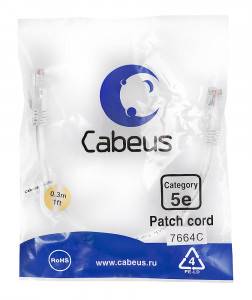 Патч-корд Cabeus PC-UTP-RJ45-Cat.5e-0.3m-WH