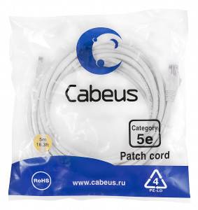 Патч-корд Cabeus PC-UTP-RJ45-Cat.5e-5m-WH