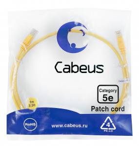 Патч-корд Cabeus PC-UTP-RJ45-Cat.5e-1m-YL