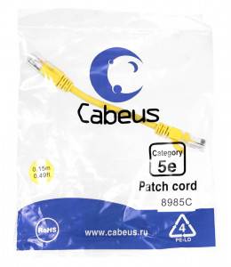 Патч-корд Cabeus PC-UTP-RJ45-Cat.5e-0.15m-YL-LSZH