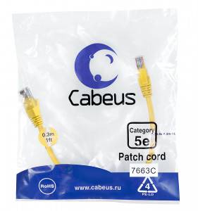 Патч-корд Cabeus PC-UTP-RJ45-Cat.5e-0.3m-YL-LSZH