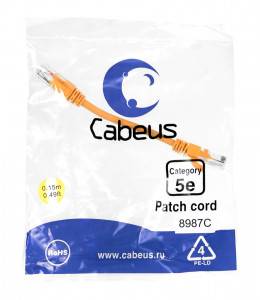 Патч-корд Cabeus PC-UTP-RJ45-Cat.5e-0.15m-OR-LSZH