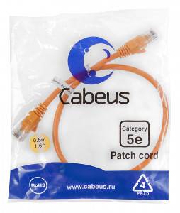Патч-корд Cabeus PC-UTP-RJ45-Cat.5e-0.5m-OR-LSZH