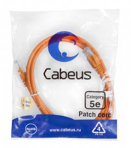 Патч-корд Cabeus PC-UTP-RJ45-Cat.5e-1.5m-OR-LSZH