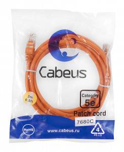 Патч-корд Cabeus PC-UTP-RJ45-Cat.5e-2m-OR-LSZH