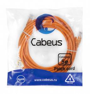 Патч-корд Cabeus PC-UTP-RJ45-Cat.5e-5m-OR-LSZH