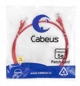 Патч-корд Cabeus PC-UTP-RJ45-Cat.5e-1m-RD-LSZH