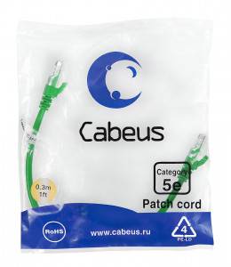 Патч-корд Cabeus PC-UTP-RJ45-Cat.5e-0.3m-GN