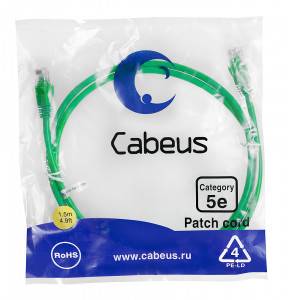 Патч-корд Cabeus PC-UTP-RJ45-Cat.5e-1.5m-GN