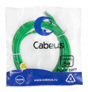 Патч-корд Cabeus PC-UTP-RJ45-Cat.5e-5m-GN