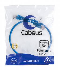 Патч-корд Cabeus PC-UTP-RJ45-Cat.5e-0.5m-BL