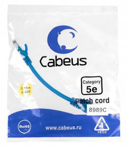 Патч-корд Cabeus PC-UTP-RJ45-Cat.5e-0.15m-BL