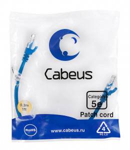 Патч-корд Cabeus PC-UTP-RJ45-Cat.5e-0.3m-BL-LSZH