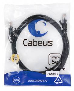 Патч-корд Cabeus PC-UTP-RJ45-Cat.5e-1.5m-BK