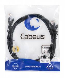 Патч-корд Cabeus PC-UTP-RJ45-Cat.5e-2m-BK