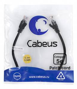 Патч-корд Cabeus PC-UTP-RJ45-Cat.5e-0.3m-BK-LSZH