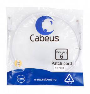 Патч-корд Cabeus PC-UTP-RJ45-Cat.6-1m-WH