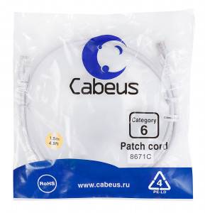 Патч-корд Cabeus PC-UTP-RJ45-Cat.6-1.5m-WH