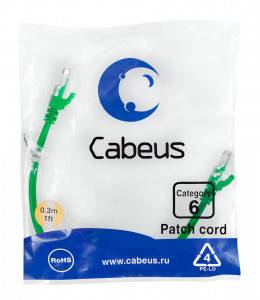 Патч-корд Cabeus PC-UTP-RJ45-Cat.6-0.3m-GN