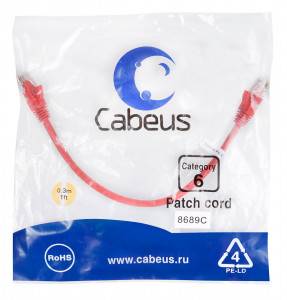 Патч-корд Cabeus PC-UTP-RJ45-Cat.6-0.3m-RD