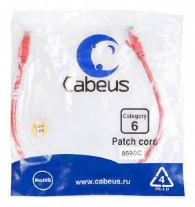 Патч-корд Cabeus PC-UTP-RJ45-Cat.6-0.5m-RD