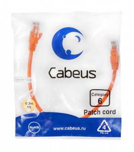 Патч-корд Cabeus PC-UTP-RJ45-Cat.6-0.3m-OR