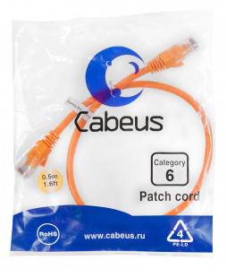 Патч-корд Cabeus PC-UTP-RJ45-Cat.6-0.5m-OR