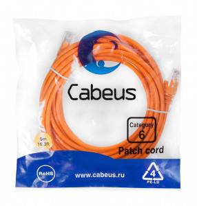Патч-корд Cabeus PC-UTP-RJ45-Cat.6-5m-OR