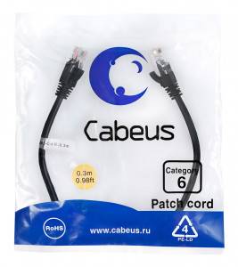 Патч-корд Cabeus PC-UTP-RJ45-Cat.6-0.3m-BK