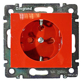 LEGRAND 774327 Модуль розетки 2К+З, с винтовыми зажимами, с блокировкой, немецкий стандарт (Schuko), 10/16А, красный, Valena