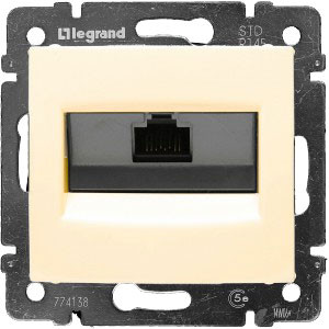 LEGRAND 774146 Модуль розетки информационной 1хRJ45, Кат.6, с захватами, UTP, слоновая кость, Valena